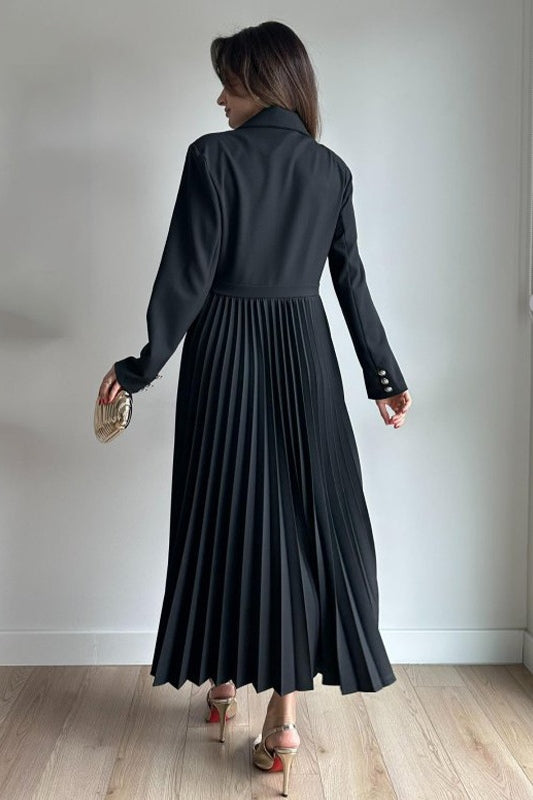 Amara Blazer Pleated Maxi Dress-Black