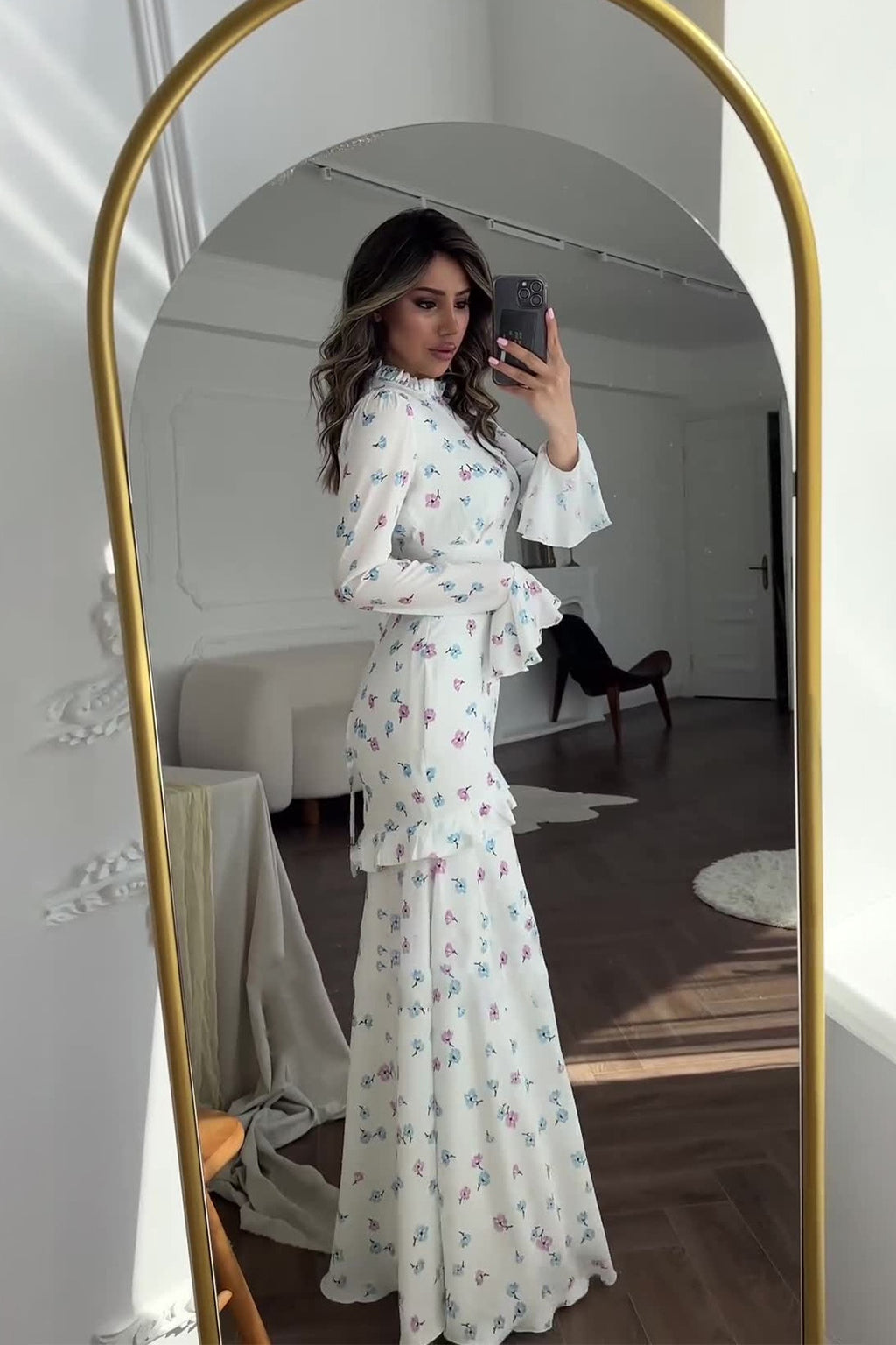 Elena Ruffle Flare Sleeve Floral Maxi Dress