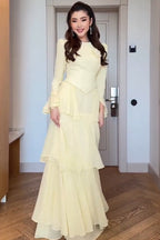 Celeste Floral Brooch Tiered Maxi Dress-Yellow