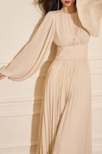 Minimalist Pleated Round-Neck Modest Maxi Dress