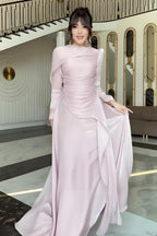 Ruched Bodice Asymmetric Drape Maxi Dress