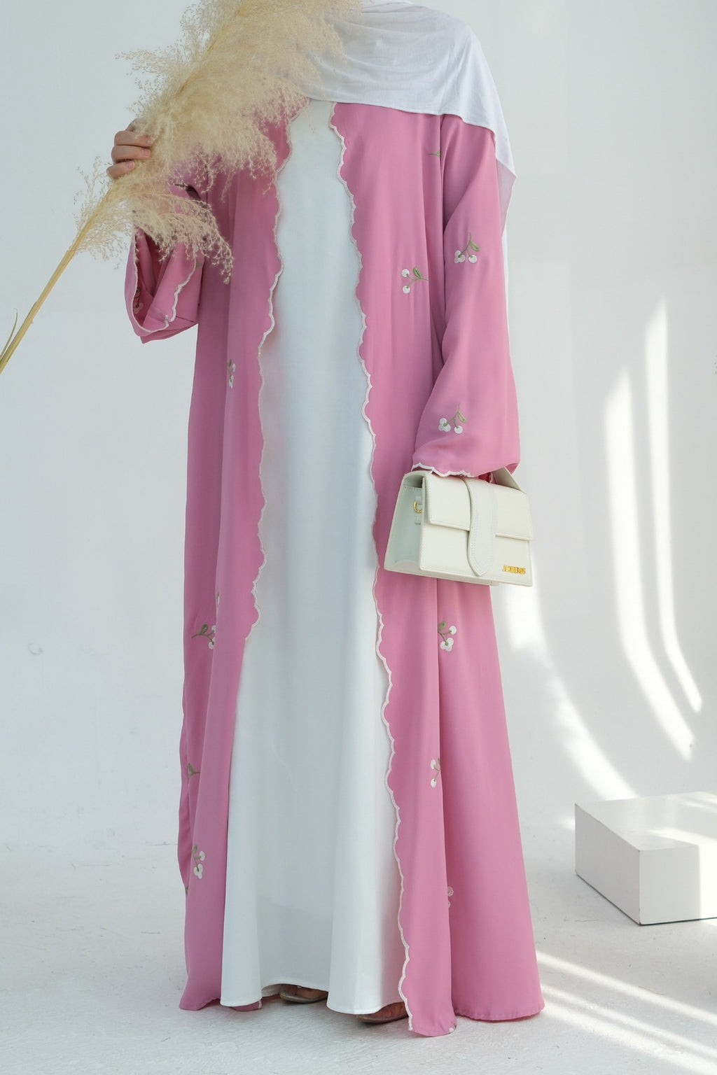Floral Embroidered Open Abaya Dress