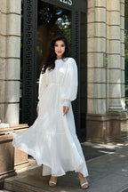 Elegance Pleated Chiffon Full-Sweep Maxi Dress-White