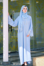 Romantic Lace Embroidered Abaya Set-Blue