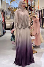 Nur Rhinestone Ombre Pleated Abaya Dress