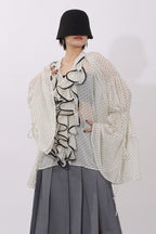 Cleo Ruffle Trim Polka Dot Chiffon Blouse