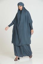 Sophisticated Integrated Hooded Abaya Set-NavyBlue