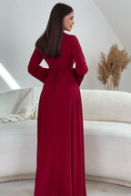 Minimalist Evening Dress with Flared Sleeves-Red