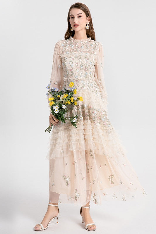 Liora Floral Tulle Ruffle Midi