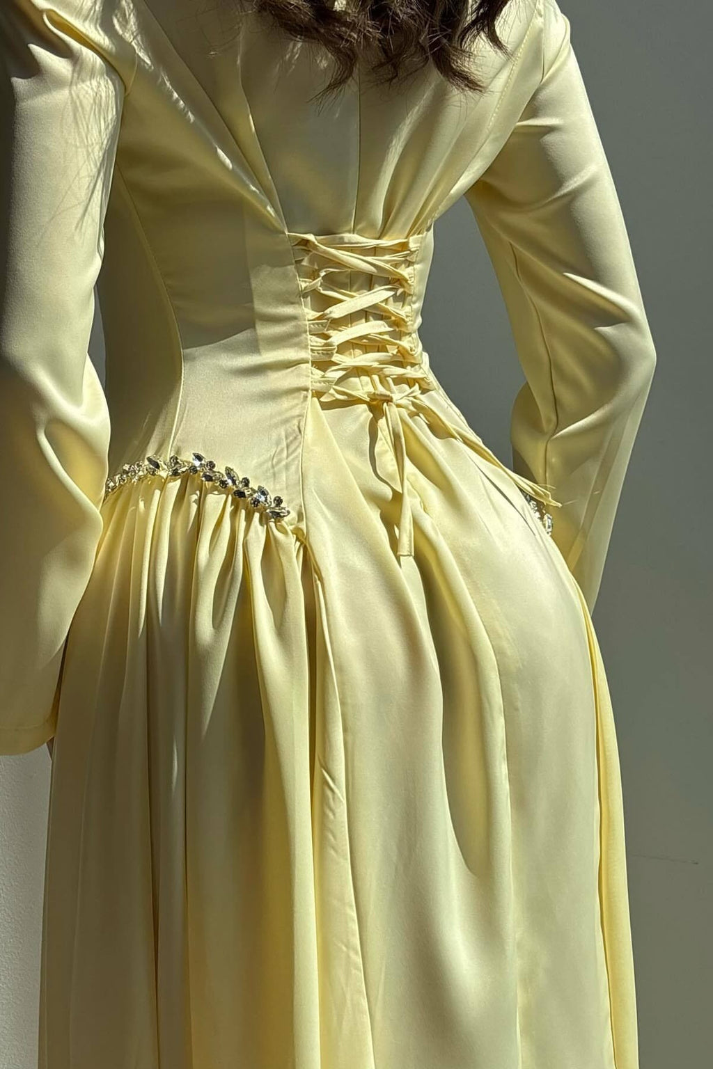 Rhinestone Embellished Slim-Fit Elegant Maxi Dress-Yellow