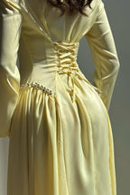 Rhinestone Embellished Slim-Fit Elegant Maxi Dress-Yellow