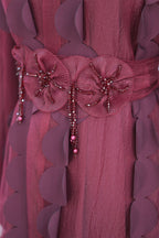 2-Piece Textured Circle Patchwork Abaya Set-Wine