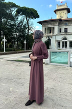 Elegant Slim-Fit Cinched Waist Maxi Abaya Dress-Purple