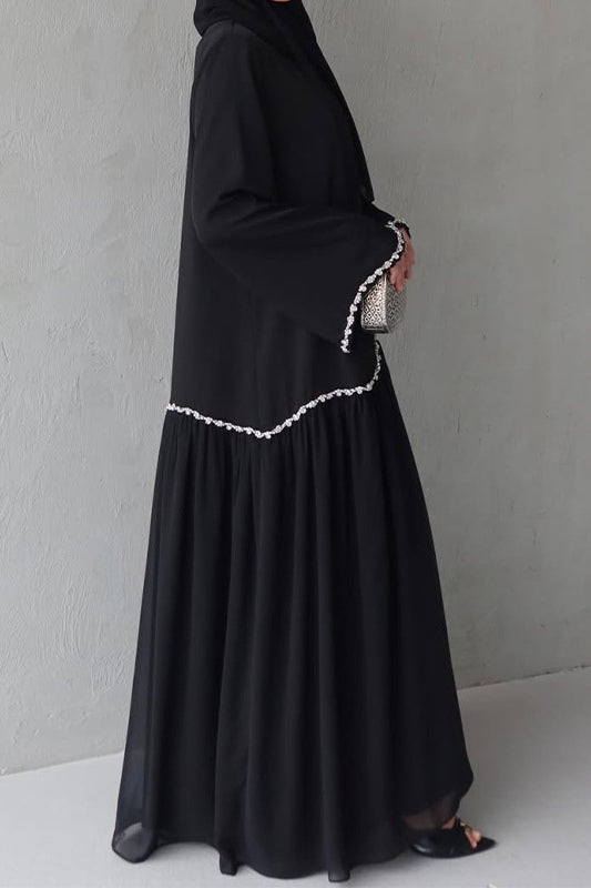 Embroidered Trim Scalloped Edge Maxi Dress
