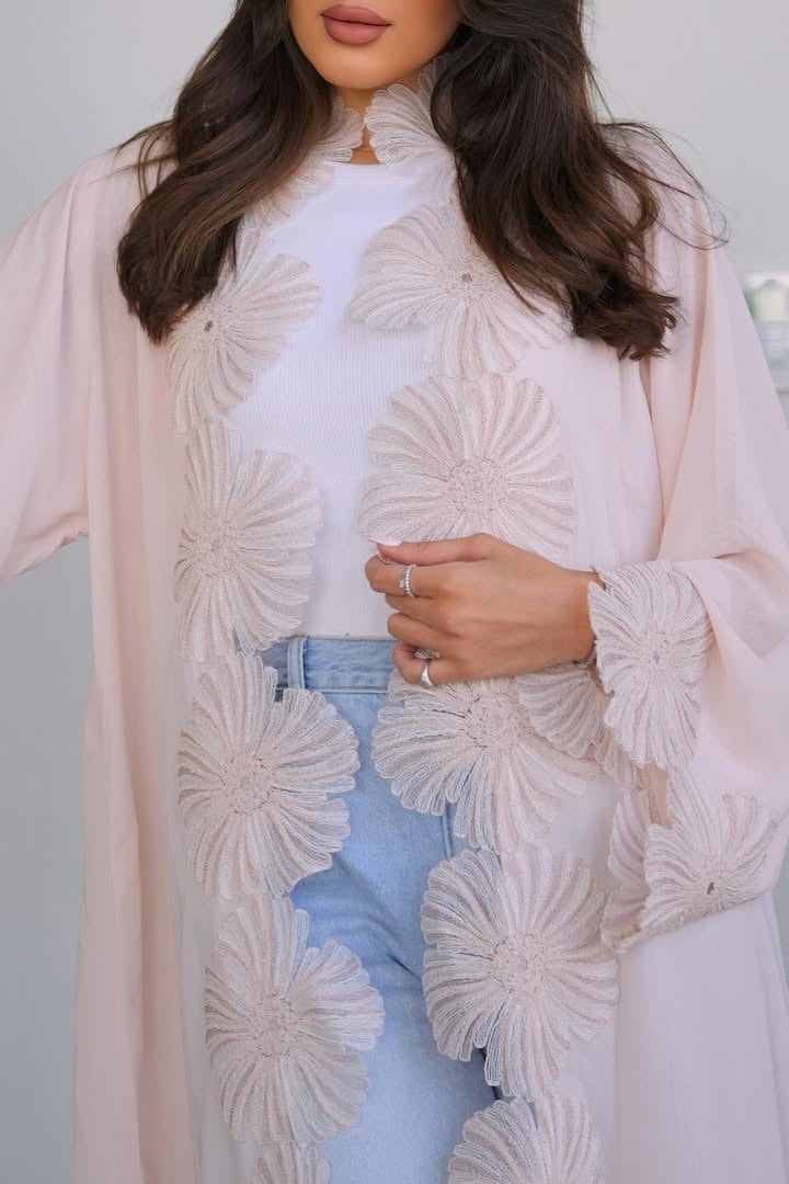 Floral Embellished Open Abaya
