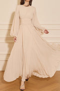 Minimalist Pleated Round-Neck Modest Maxi Dress