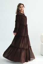 Tiered Ruffle Chiffon Maxi Dress-Coffee