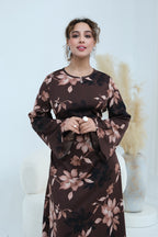 Bell Sleeve Floral Maxi Dress-Coffee