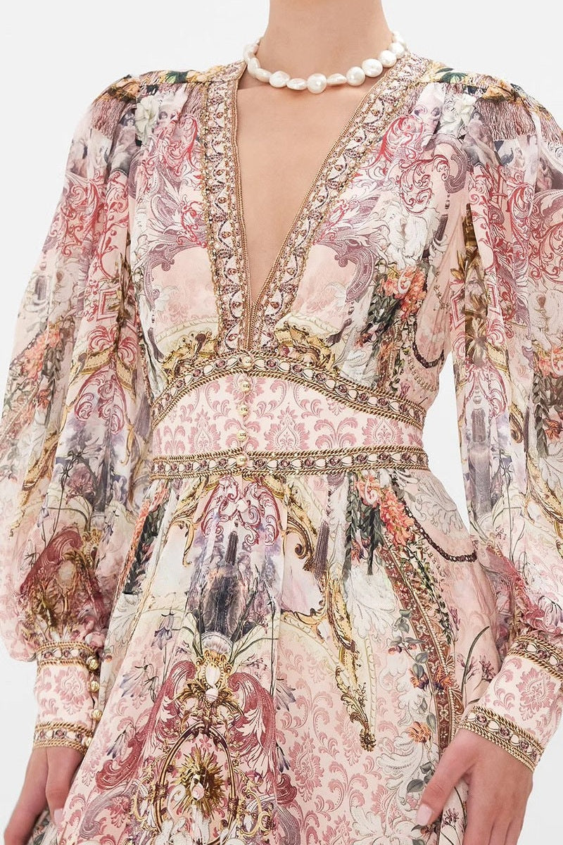 Vintage Heritage Print High-Waisted Resort Full-Sweep Maxi Dress