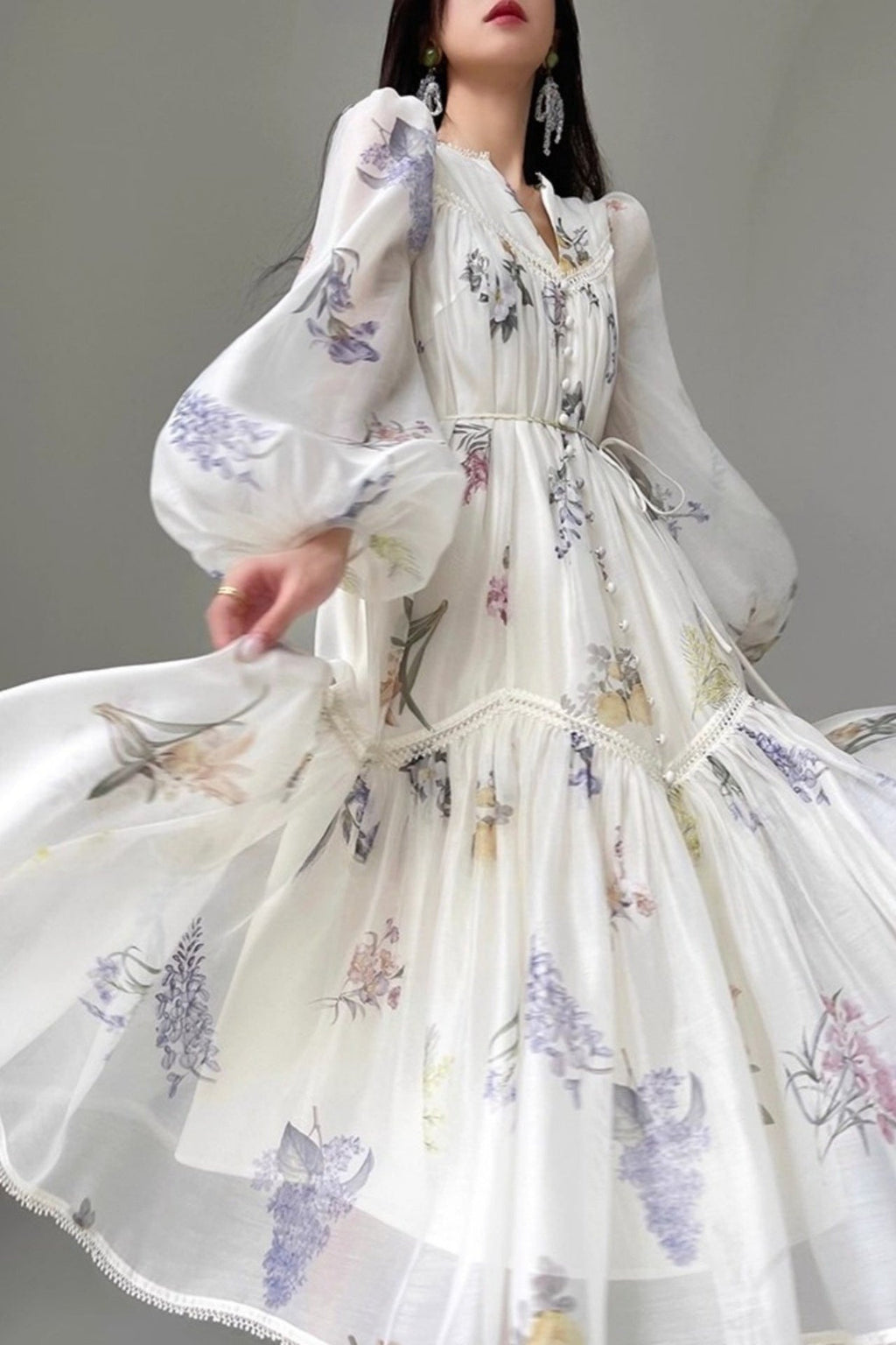 Lace-Trimmed Floral Summer Modest Maxi Dress