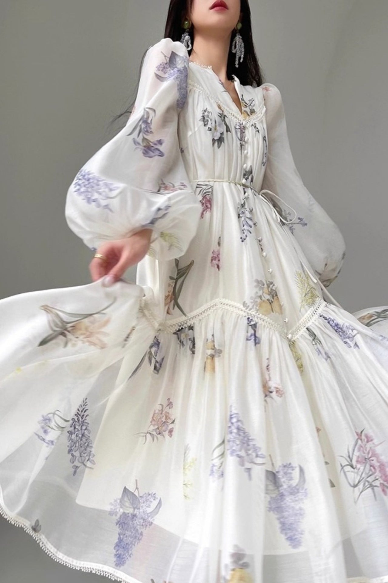 Lace-Trimmed Floral Summer Modest Maxi Dress