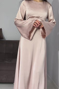 Solid Color Cinched Tie-Waist Slimming Long Sleeve Maxi Dress-Pink