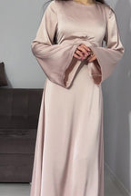 Solid Color Cinched Tie-Waist Slimming Long Sleeve Maxi Dress-Pink