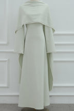 Pearl-Trimmed Cape Modest Evening Gown-Green