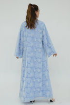 Hand-Beaded Floral Mesh Abaya Two-Piece Set-Blue
