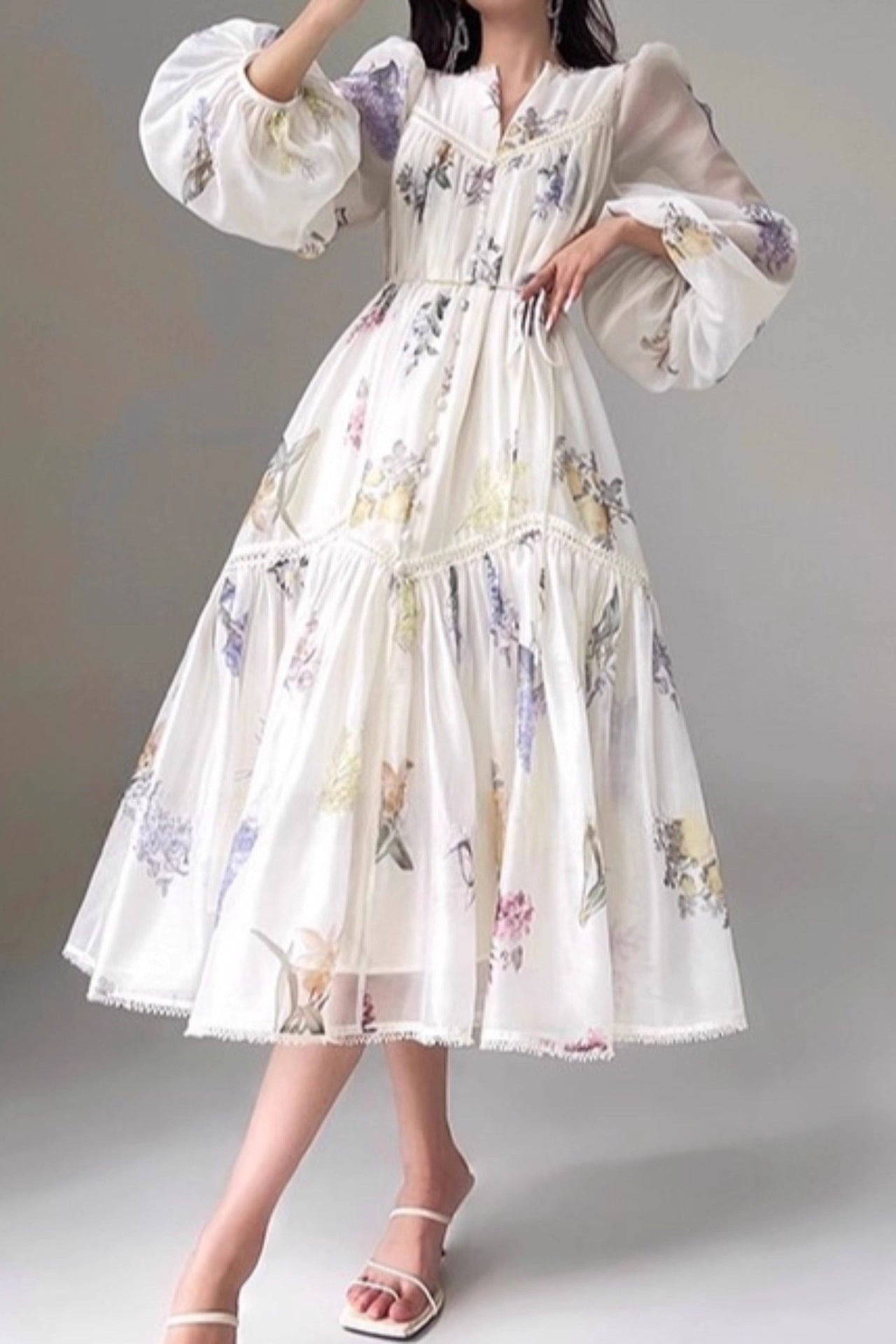 Lace-Trimmed Floral Summer Modest Maxi Dress