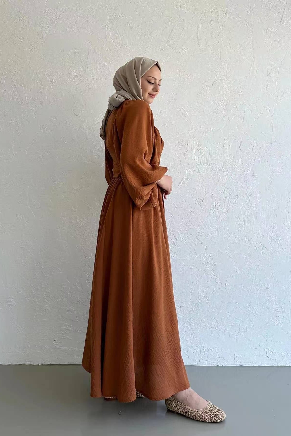 Lantern Sleeve Tunic & Full-Sweep Maxi Skirt Elegant Set-Orange