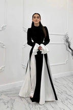 Zohra Contrast‑Panel Flare‑Cuff Maxi dress