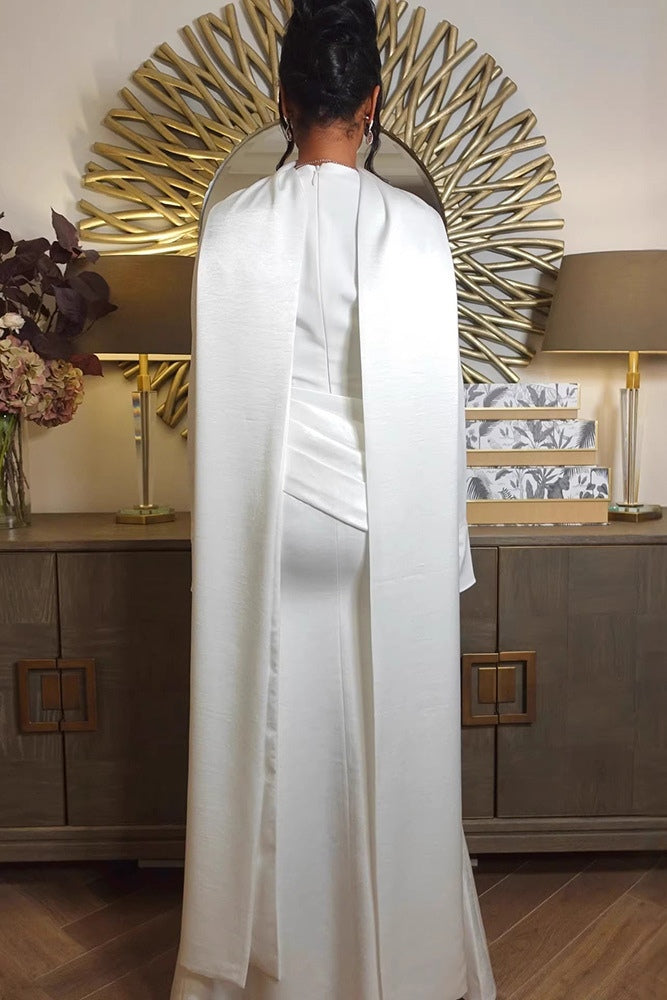 Maria High Neck Pleated Dress-White