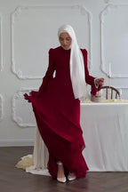 Burgundy Tiered Chiffon Modest Maxi Dress