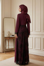 Asymmetric Lace-Trimmed Maxi Dress-Wine
