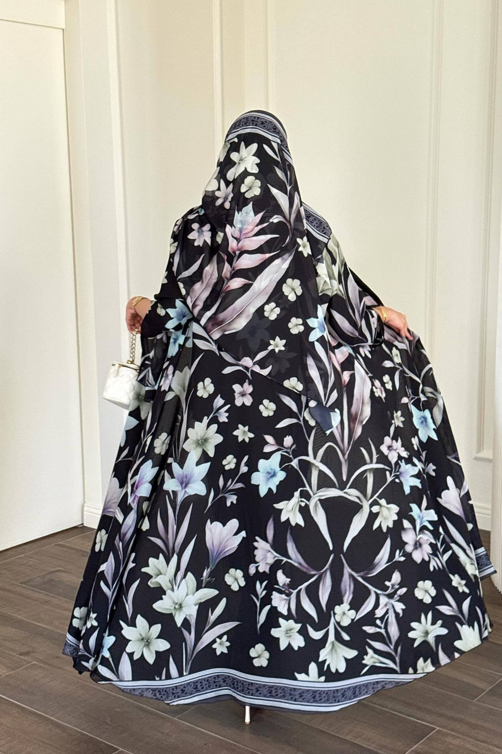 Dark Floral Print Abaya & Matching Hijab Set