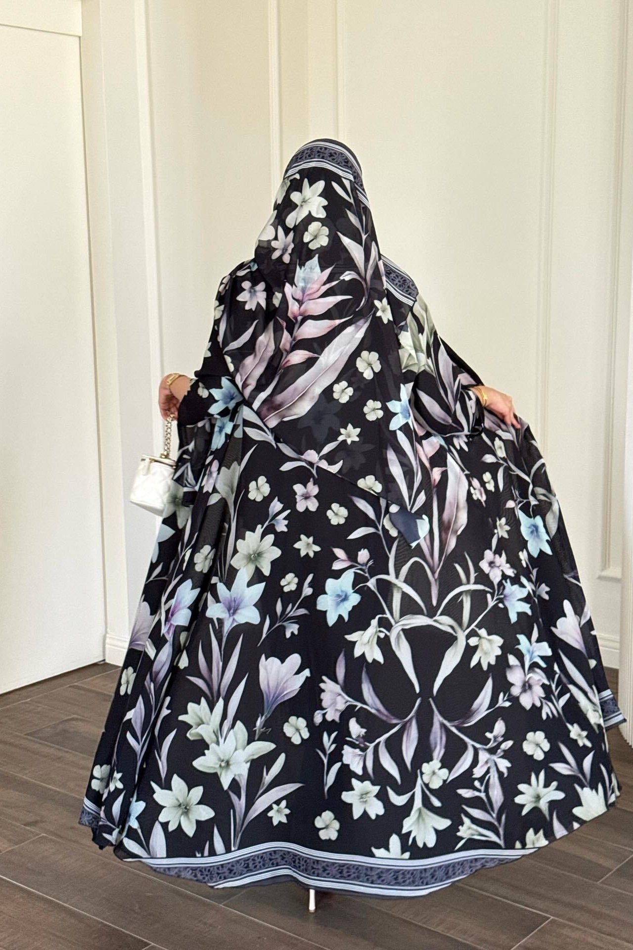 Dark Floral Print Abaya & Matching Hijab Set