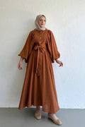 Lantern Sleeve Tunic & Full-Sweep Maxi Skirt Elegant Set-Orange