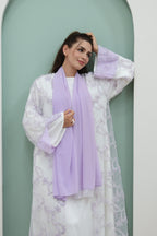Floral Bloom Sheer Mesh Open Abaya-Purple