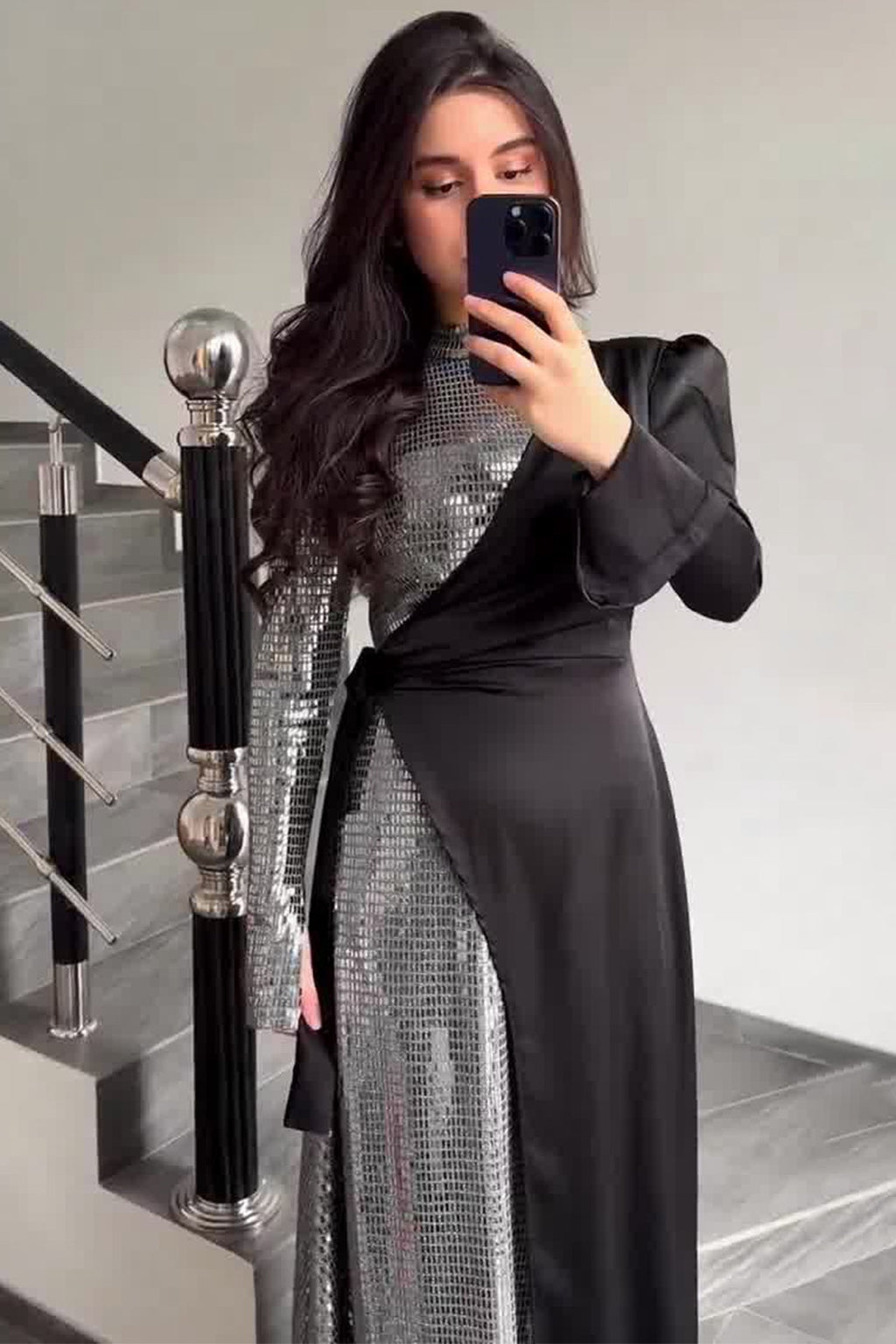 Lyla Sequin Wrap Side Tie Maxi Dress