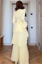 Celeste Floral Brooch Tiered Maxi Dress-Yellow