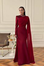 Slim-Fit Long Sleeve Luxury Evening Maxi Dress-Red