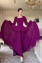Gina Applique Peplum Skirt Set-Purple