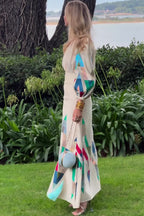 Elsa Geometric Print Puff Sleeve Maxi Dress