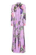 Regal Floral Print Pleated Modest Maxi Dress with Long Sleeves
