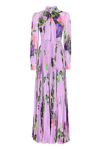 Regal Floral Print Pleated Modest Maxi Dress with Long Sleeves