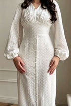 Embroidered Texture Button Detail Maxi Dress