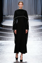 Pearl-Trimmed Cape Modest Evening Gown-Black