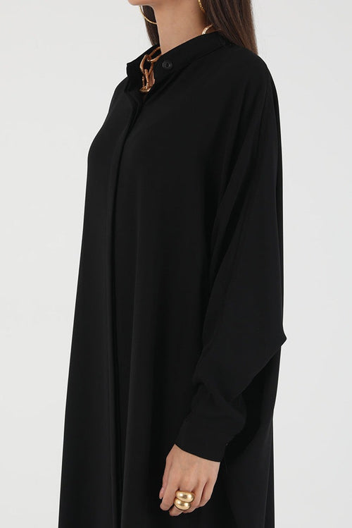 Artisanal Ultra-Relaxed Kimono-Sleeve Abaya-Black