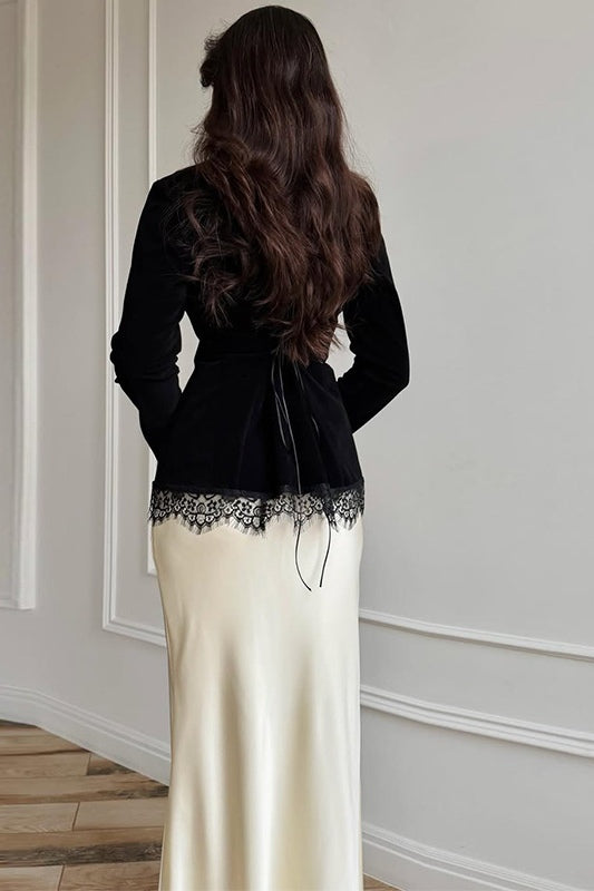 Bella Velvet Satin Lace Maxi Dress